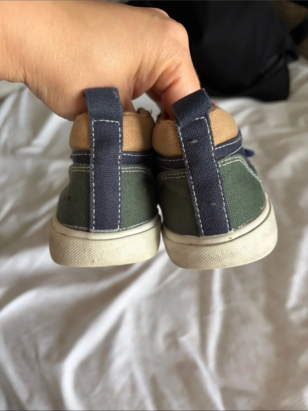 Kids Old Navy Canvas Velcro Sneakers Navy with Red and Green Accents - 11